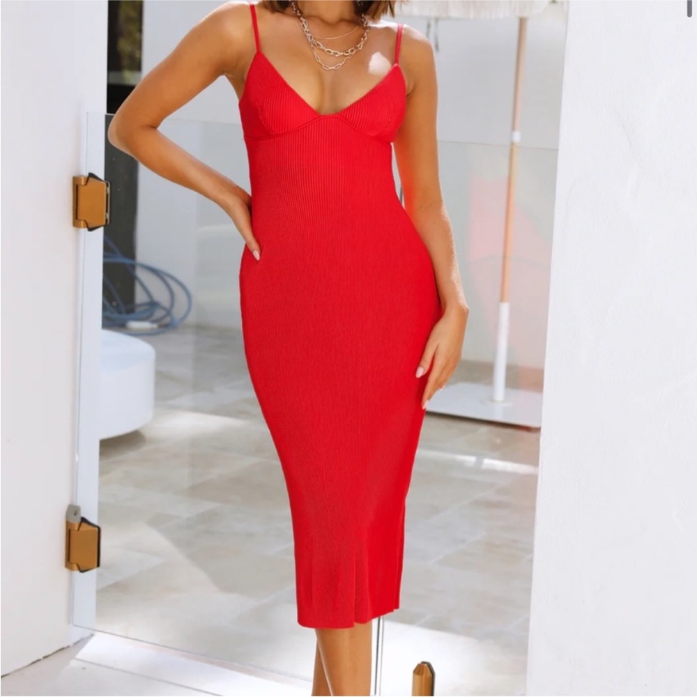 Red midi dress
